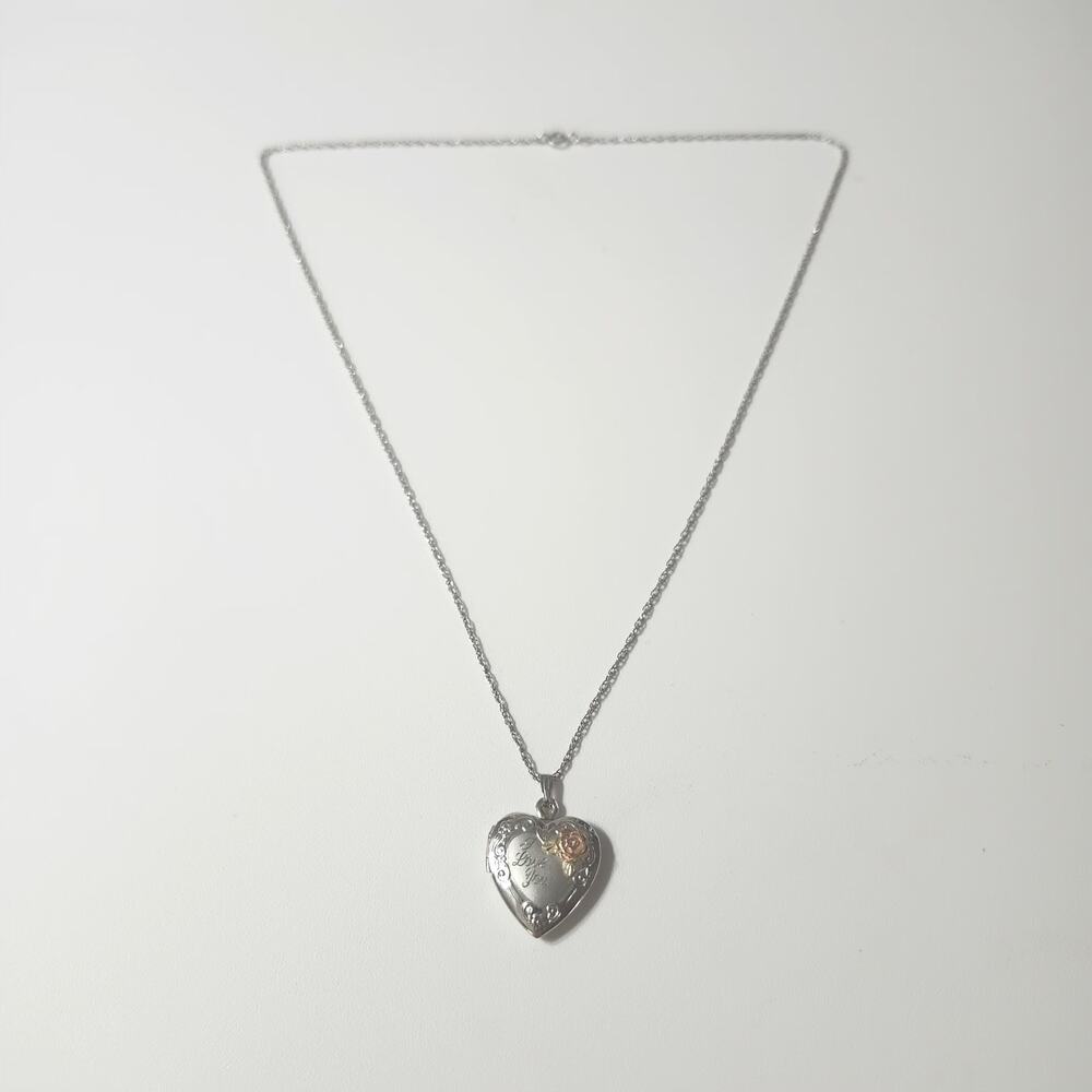 925 Sterling Silver Heart Locket Necklace I Love You Rose Keepsake Pendant 20in